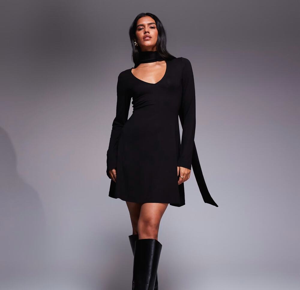 ASOS Fluted Sleeves Mini Dress With Scarf Mini Dress Large